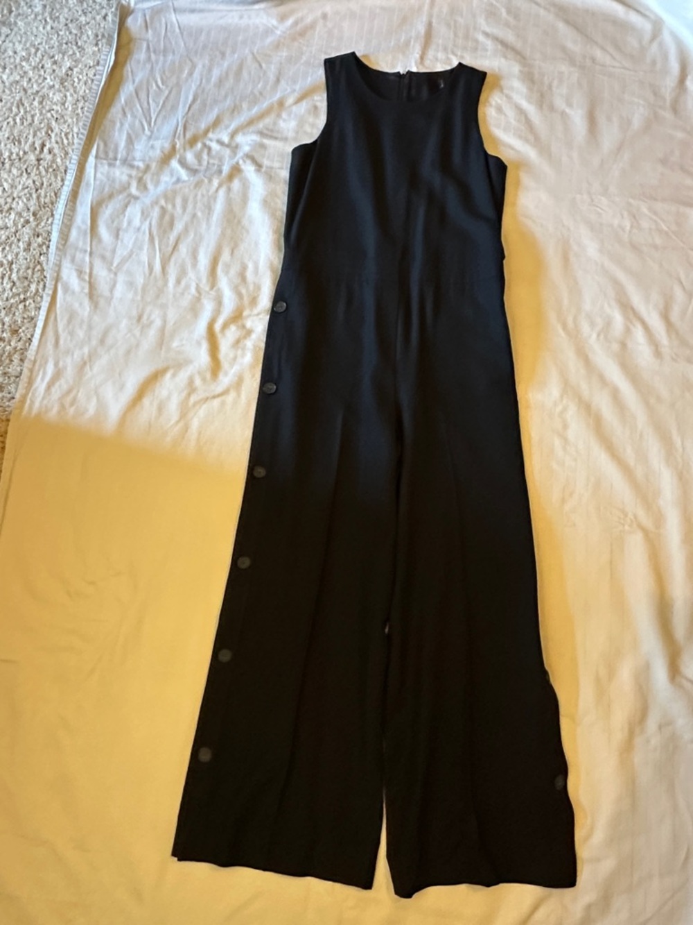 Sleeveless Black Wide-Leg Button-Trim Jumpsuit